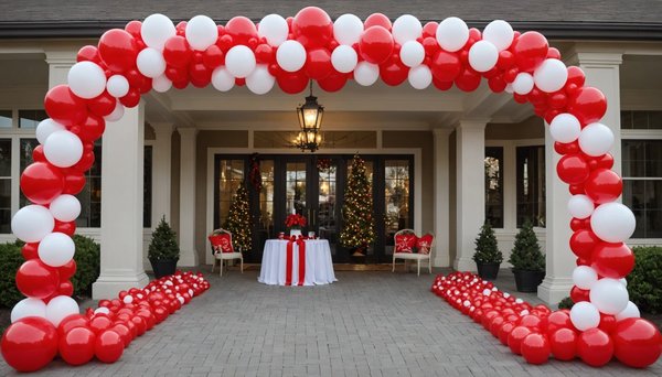 Créez une ambiance festive avec l'arche de ballon rouge et blanc.